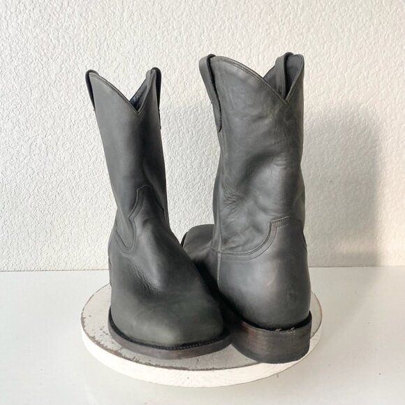 Lane Mens Black Cowboy Boots 15 D Genuine Leather Western Casual Square Toe EUC - Picture 1 of 11